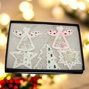 Elegant White and Pink Holiday Ornament Set